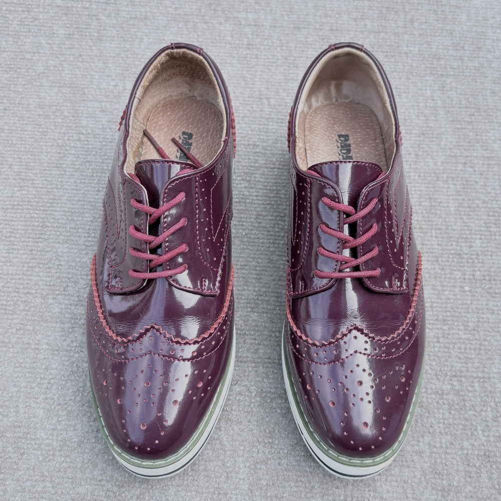 DADAWEN Plum Platform Wingtip Oxford Shoes Chunky Burgundy Patent Leather EU 42